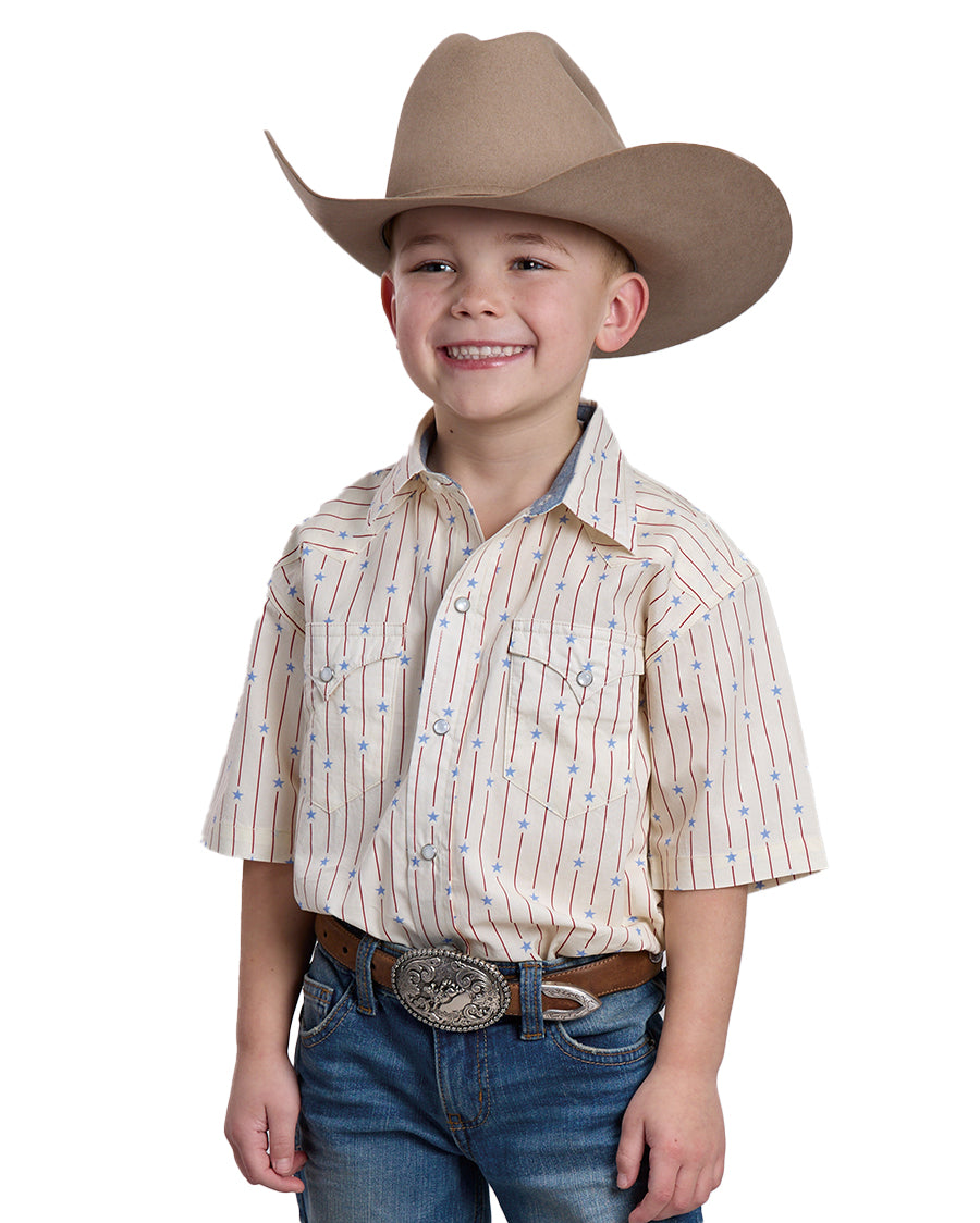 Boys' Stars & Stripes Print Western Snap Shirt - 03-031-0068-1302 Wh