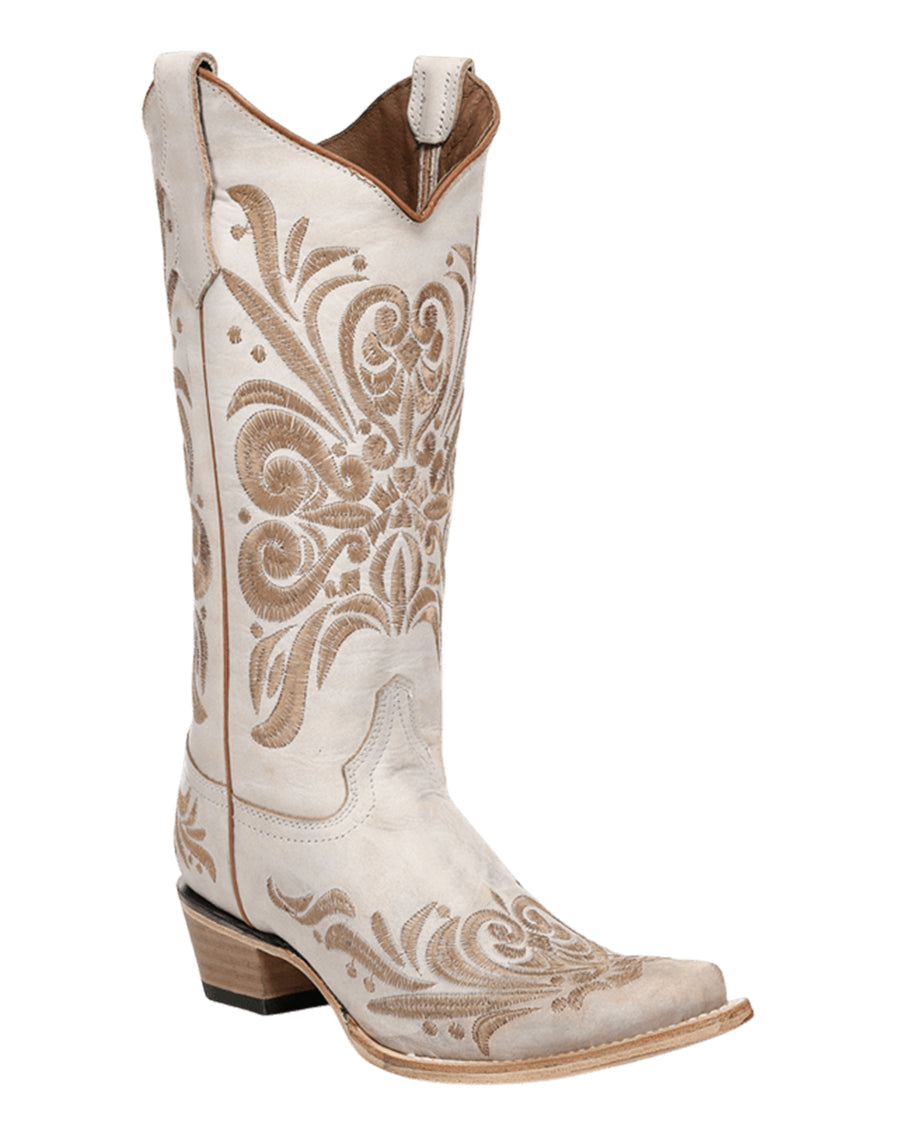 Circle G Women's White Filigree Embroidery Patterns Western Boots - L8054 by Corral from Skip’s Western Outfitters | COR-L8054-050-M
