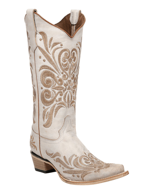 Circle G Women's White Filigree Embroidery Patterns Western Boots - L8054 by Corral from Skip’s Western Outfitters | COR-L8054-050-M