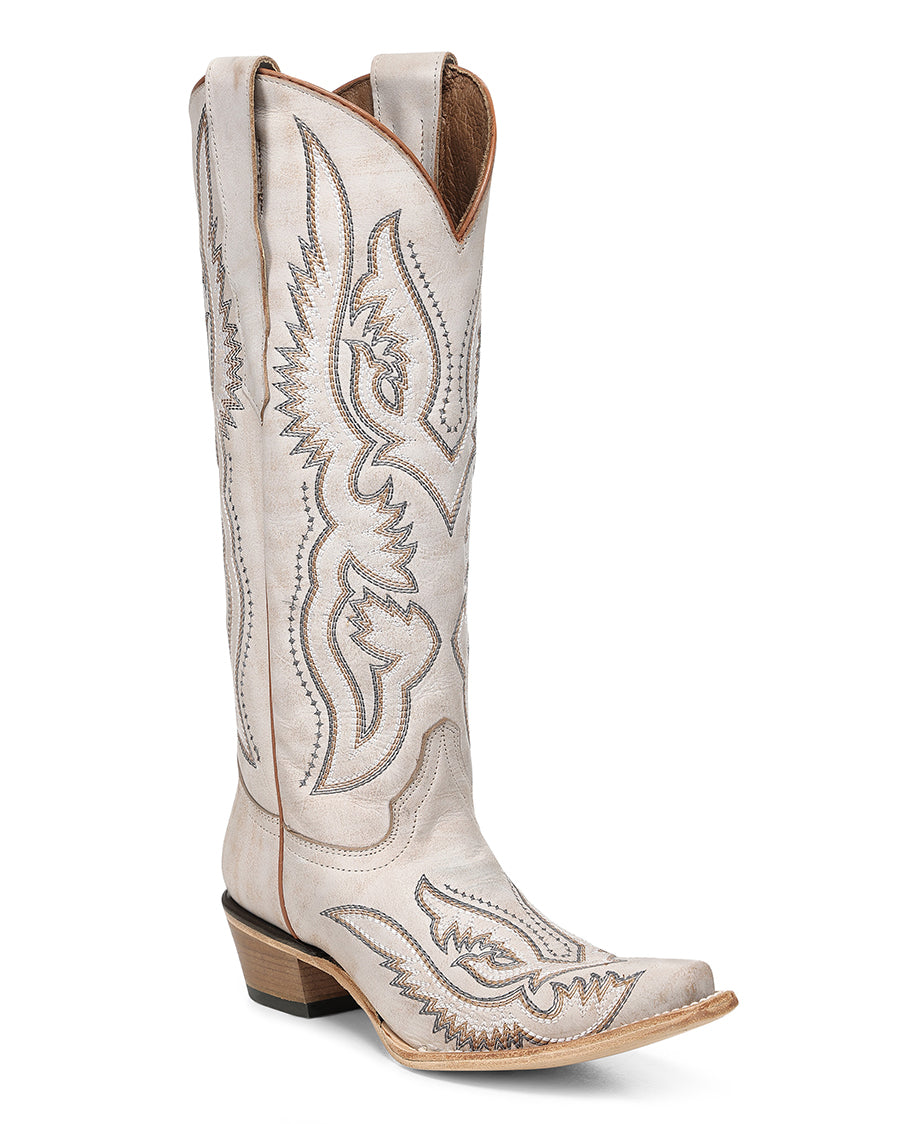 Circle G Women's White Embroidery Triad Tall Top Western Boots - L8073 by Corral from Skip’s Western Outfitters | COR-L8073-050-M