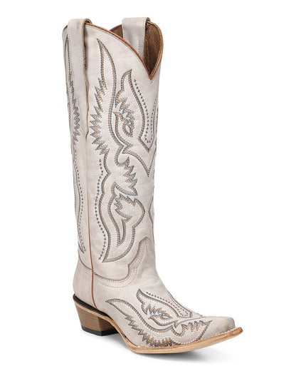 Circle G Women's White Embroidery Triad Tall Top Western Boots - L8073 by Corral from Skip’s Western Outfitters | COR-L8073-050-M