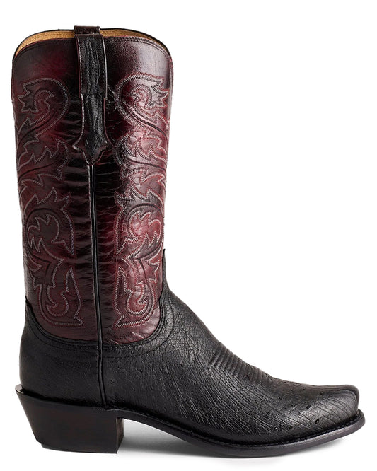 Mens Nathan Smooth Ostrich Boots - Black Cherry