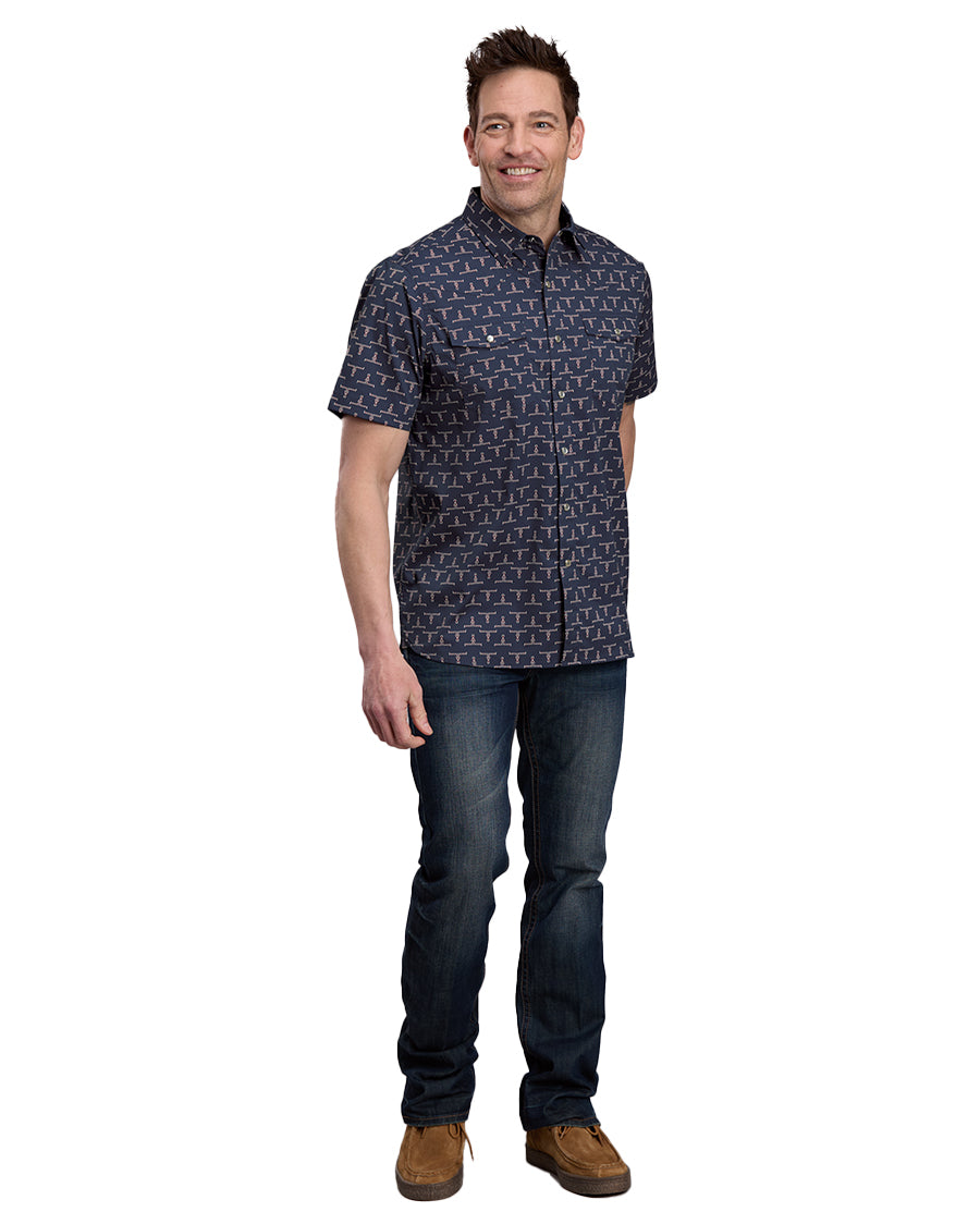 Men's Longhorn Print Snap Performance Western Shirt  - 03-002-0124-1301 Bu