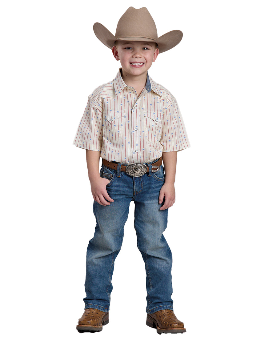Boys' Stars & Stripes Print Western Snap Shirt - 03-031-0068-1302 Wh