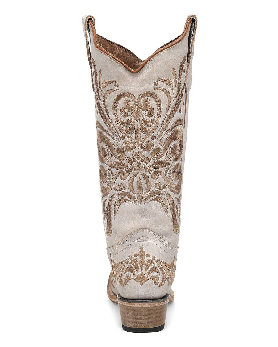 Circle G Women's White Filigree Embroidery Patterns Western Boots - L8054