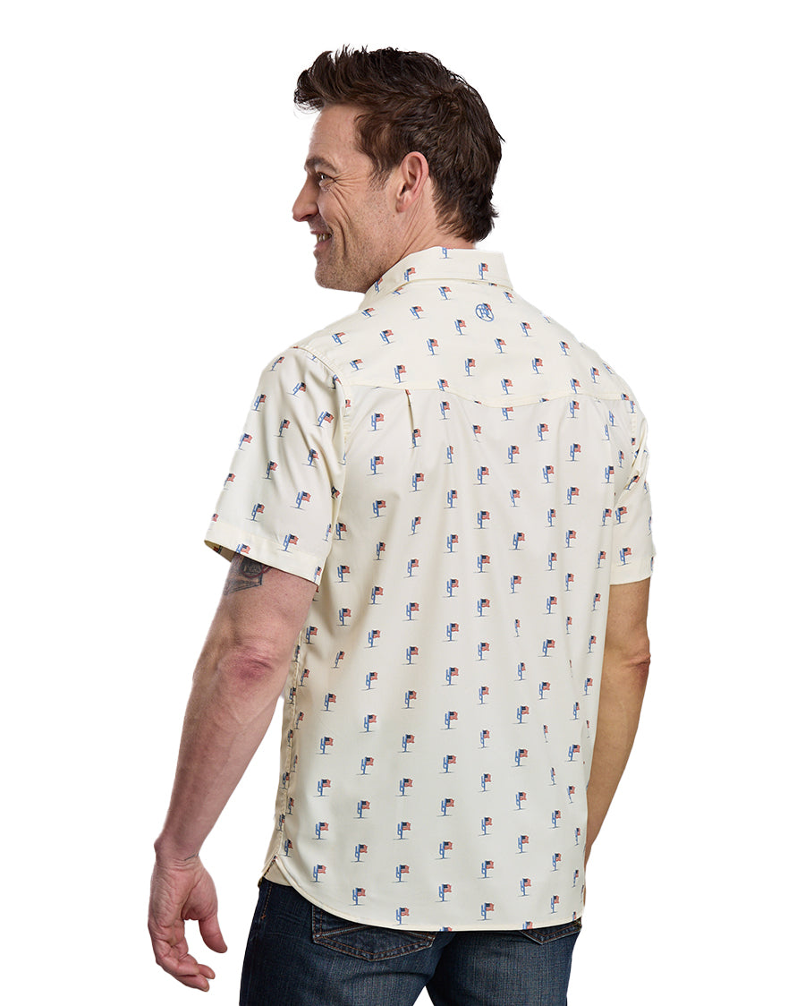 Men's Cactus Flag Snap Performance Western Shirt - 03-002-0124-1300 Wh