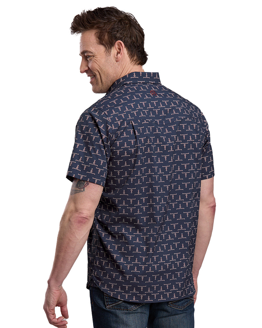 Men's Longhorn Print Snap Performance Western Shirt  - 03-002-0124-1301 Bu