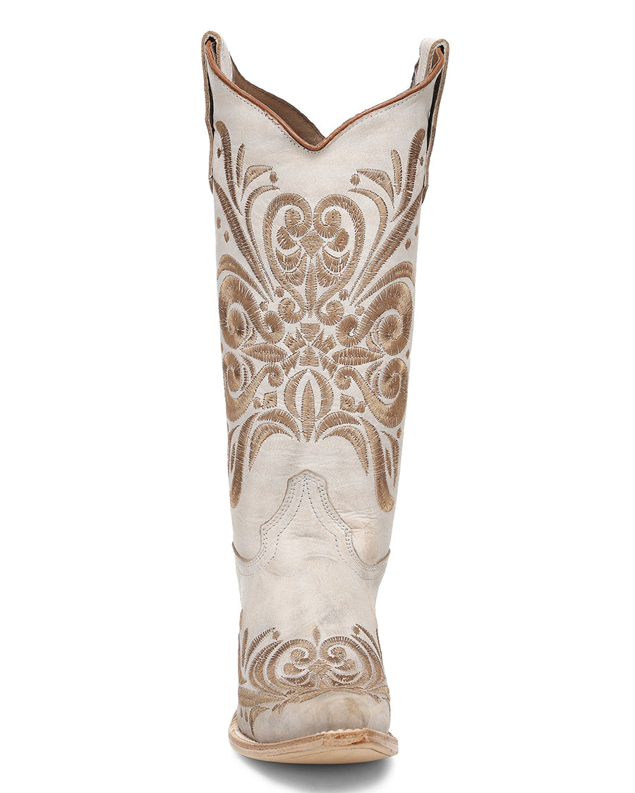Circle G Women's White Filigree Embroidery Patterns Western Boots - L8054