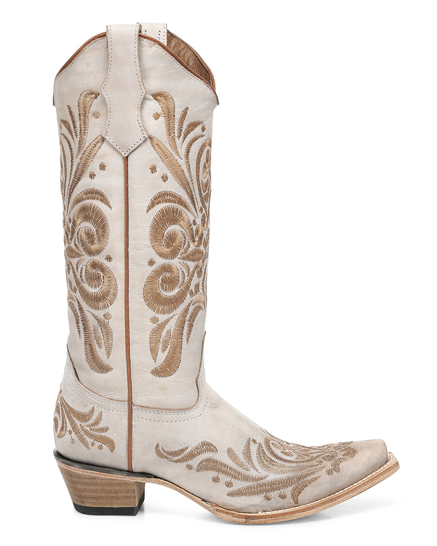 Circle G Women's White Filigree Embroidery Patterns Western Boots - L8054