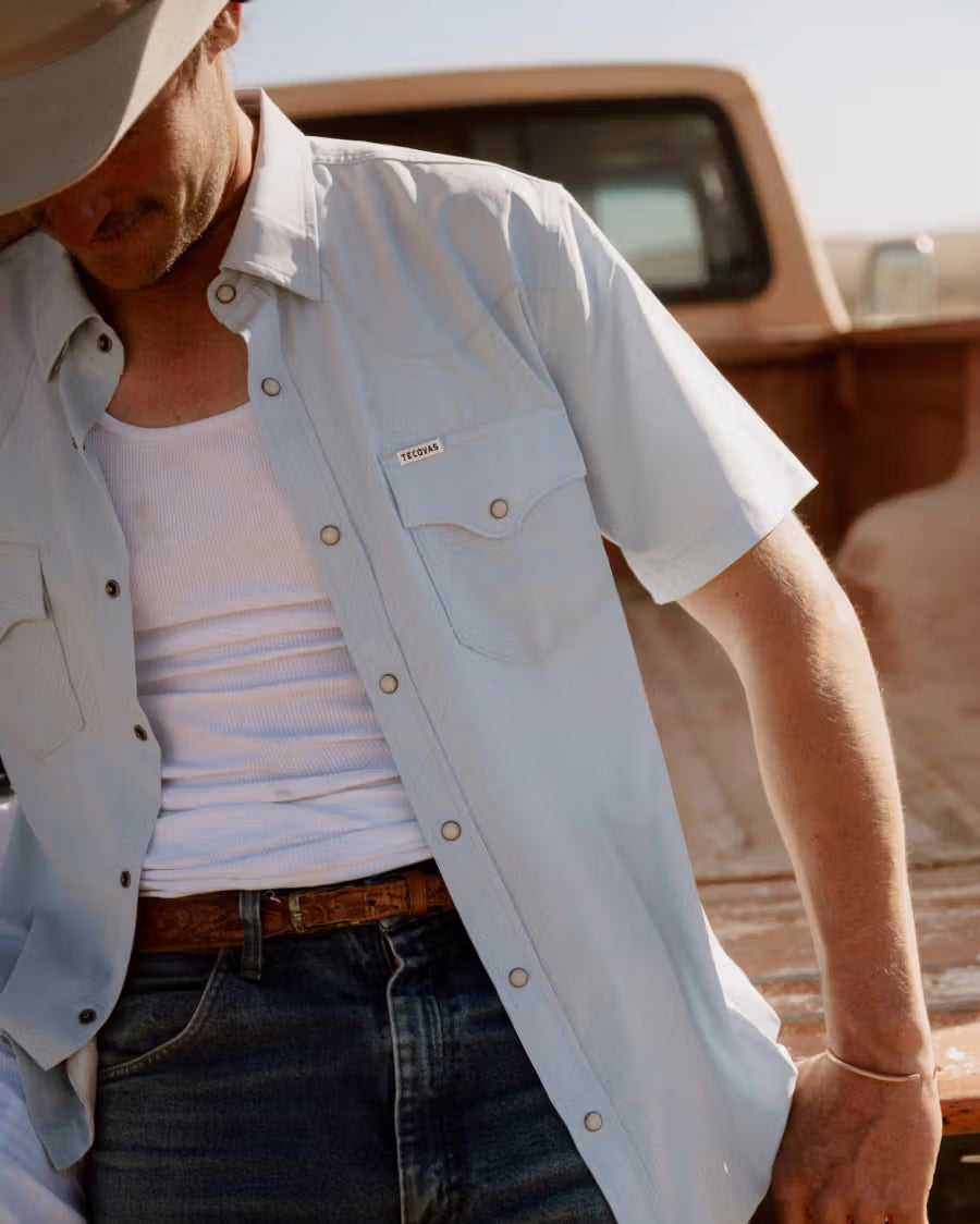 Men's Performance Western Pearl Snap Short Sleeve Shirt - 40364-Sky