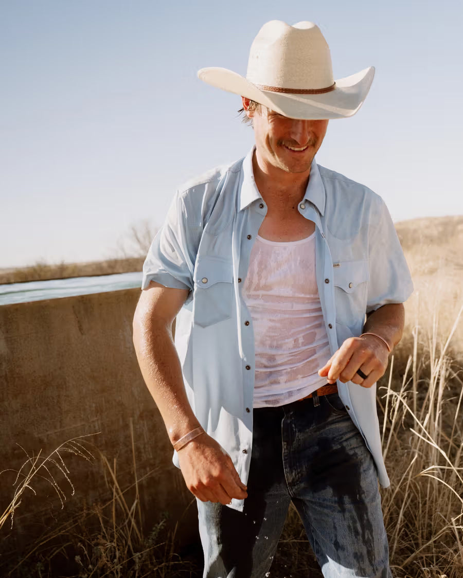 Men's Performance Western Pearl Snap Short Sleeve Shirt - 40364-Sky
