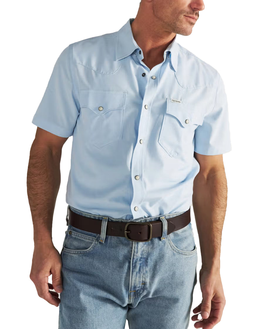 Men's Performance Western Pearl Snap Short Sleeve Shirt - 40364-Sky