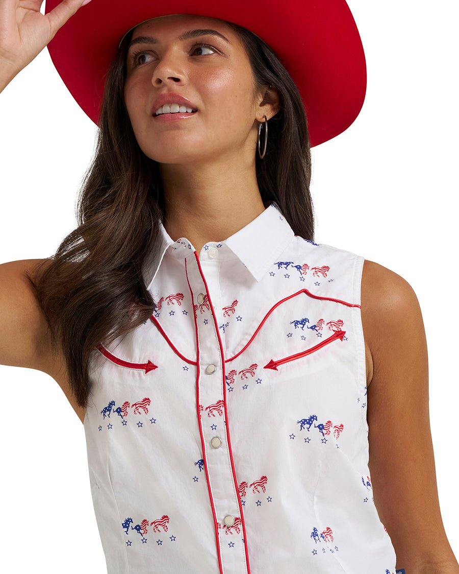 Women's Retro® Americana Sleeveless Snap Shirt - 112379496