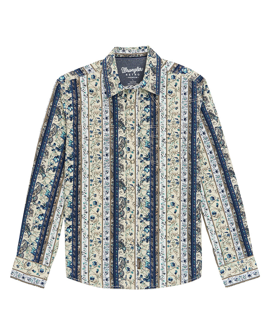 Men's Retro® Premium Long Sleeve Snap Shirt - Modern Fit - 112378799 by Wrangler from Skip’s Western Outfitters | WRA-112378799-L-REG