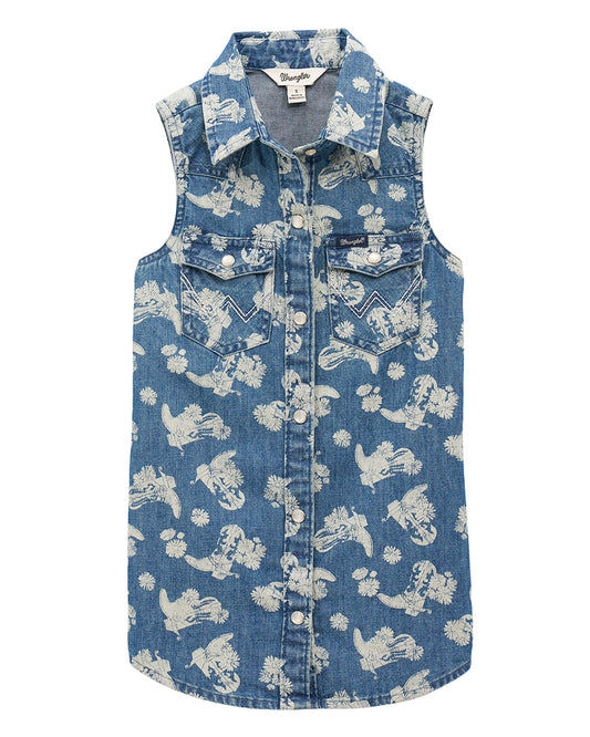 Girls' Sleeveless Denim Snap Shirt - 112379386