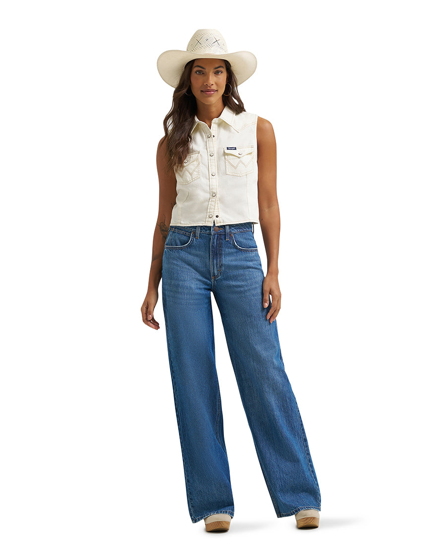 Women's Retro® Punchy Sleeveless Denim Snap Shirt - 112379493