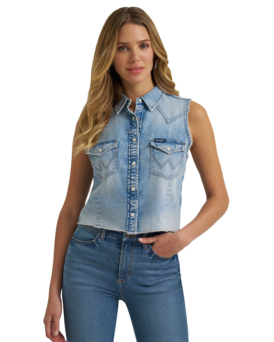 Women's Retro® Punchy Sleeveless Denim Snap Shirt - 112379492