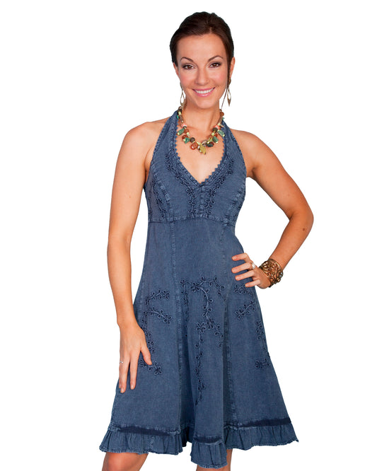 Women's Knee Length Halter Dress by Scully from Skip’s Western Outfitters | SCU-PSL-053-DBL-XS-DARKBLUE