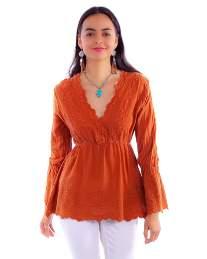 Women's Peruvian Cotton Bell Sleeve Top by Scully from Skip’s Western Outfitters | SCU-PSL-221-GIN-XS-GINGER