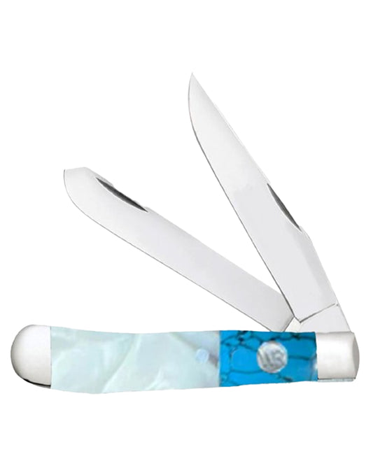 Pearl Agate Acrylic Trapper Knife - Wb11-79 by Whiskey Bent Knives from Skip’s Western Outfitters | WBK-WB11-79-PEARL-AGATE