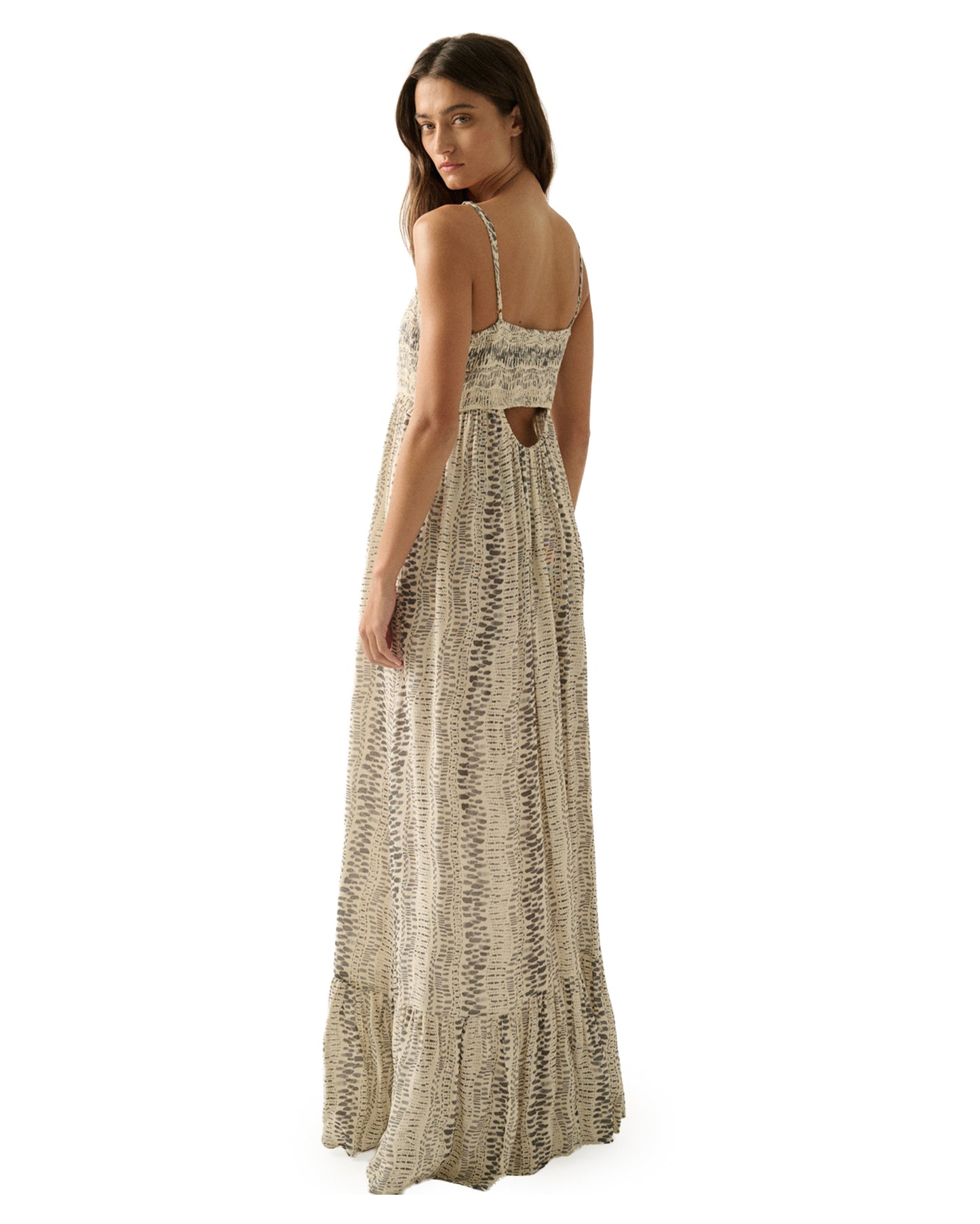 Women's Abstract-Print Smocked Button-Front Cami Maxi Dress - Fdc0444C-Charcoal