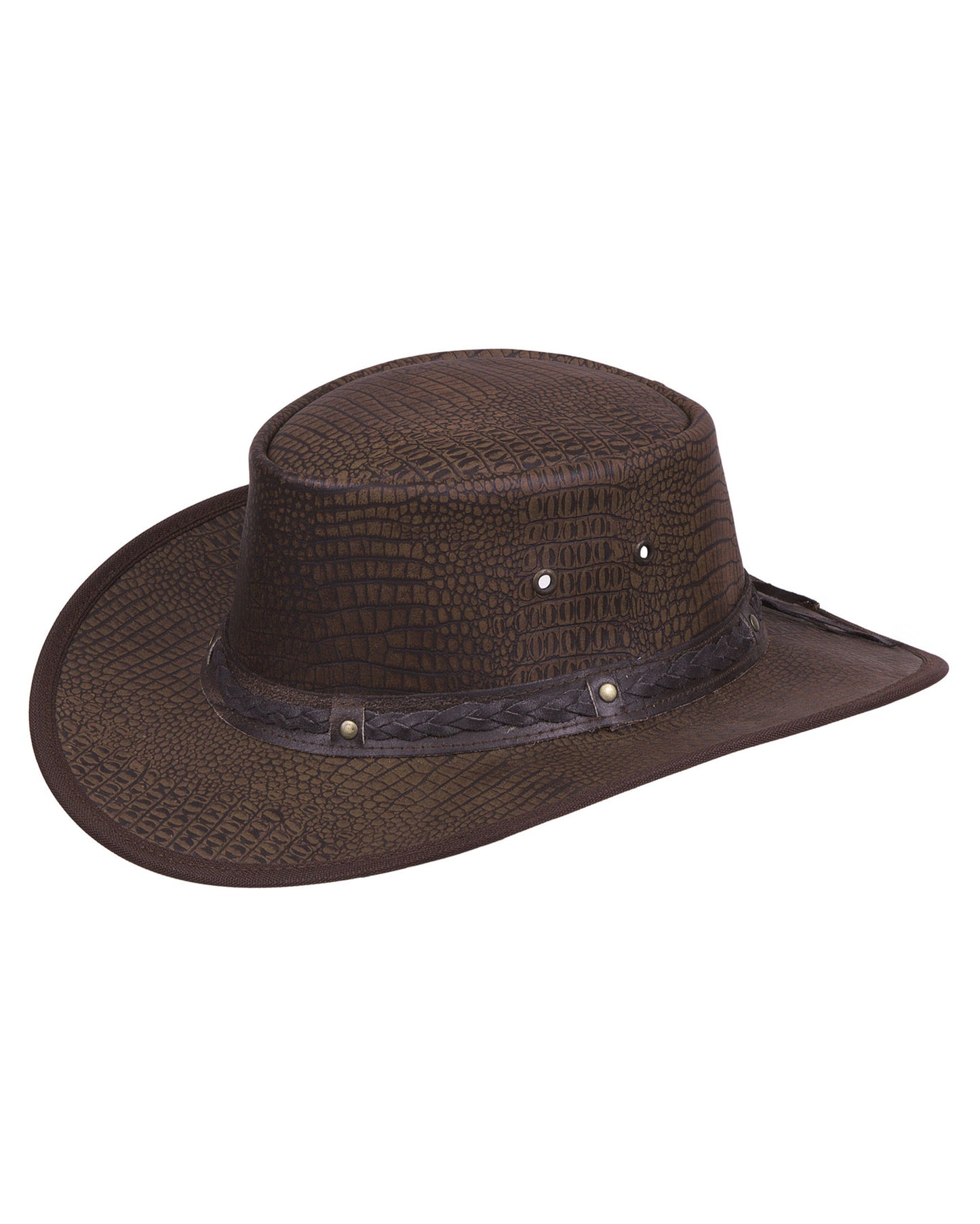 Snakeskin-Like Leather Outback Western Hat by LTC Hats from Skip’s Western Outfitters | LTC-RL40-C-M-BROWN