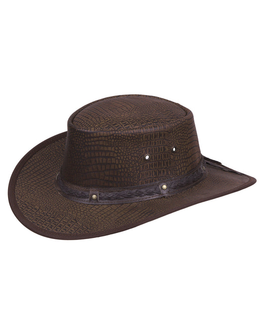 Snakeskin-Like Leather Outback Western Hat by LTC Hats from Skip’s Western Outfitters | LTC-RL40-C-M-BROWN