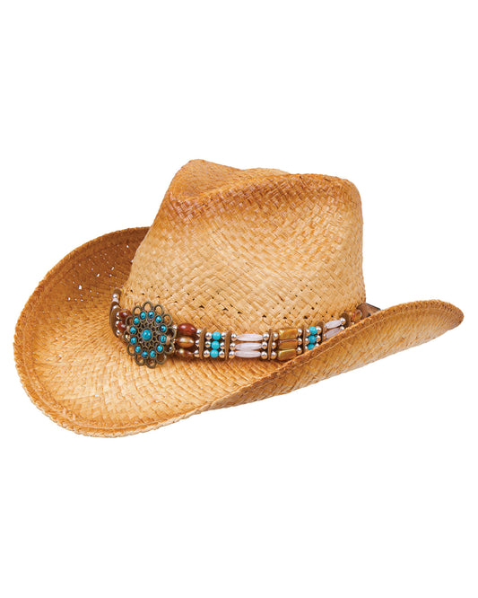 Women's Raffia Distressed Concho Western Hat by LTC Hats from Skip’s Western Outfitters | LTC-RM10D-C-S-NATURAL