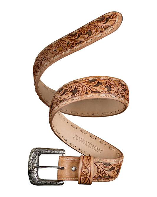 Men's Chocolate Roughout Underlay Belt by R Watson from Skip’s Western Outfitters | RWA-RWB2352-32-CHOCOLATE/NATURAL