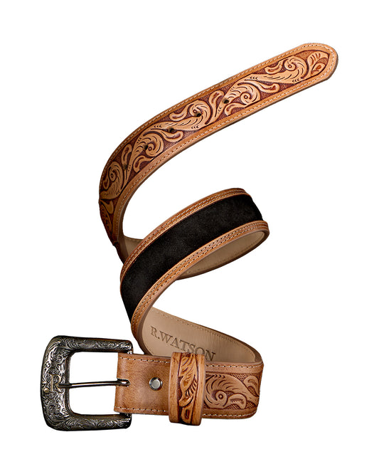 Men's Black Roughout Belt by R Watson from Skip’s Western Outfitters | RWA-RWB2317-32-BLACK/NATURAL