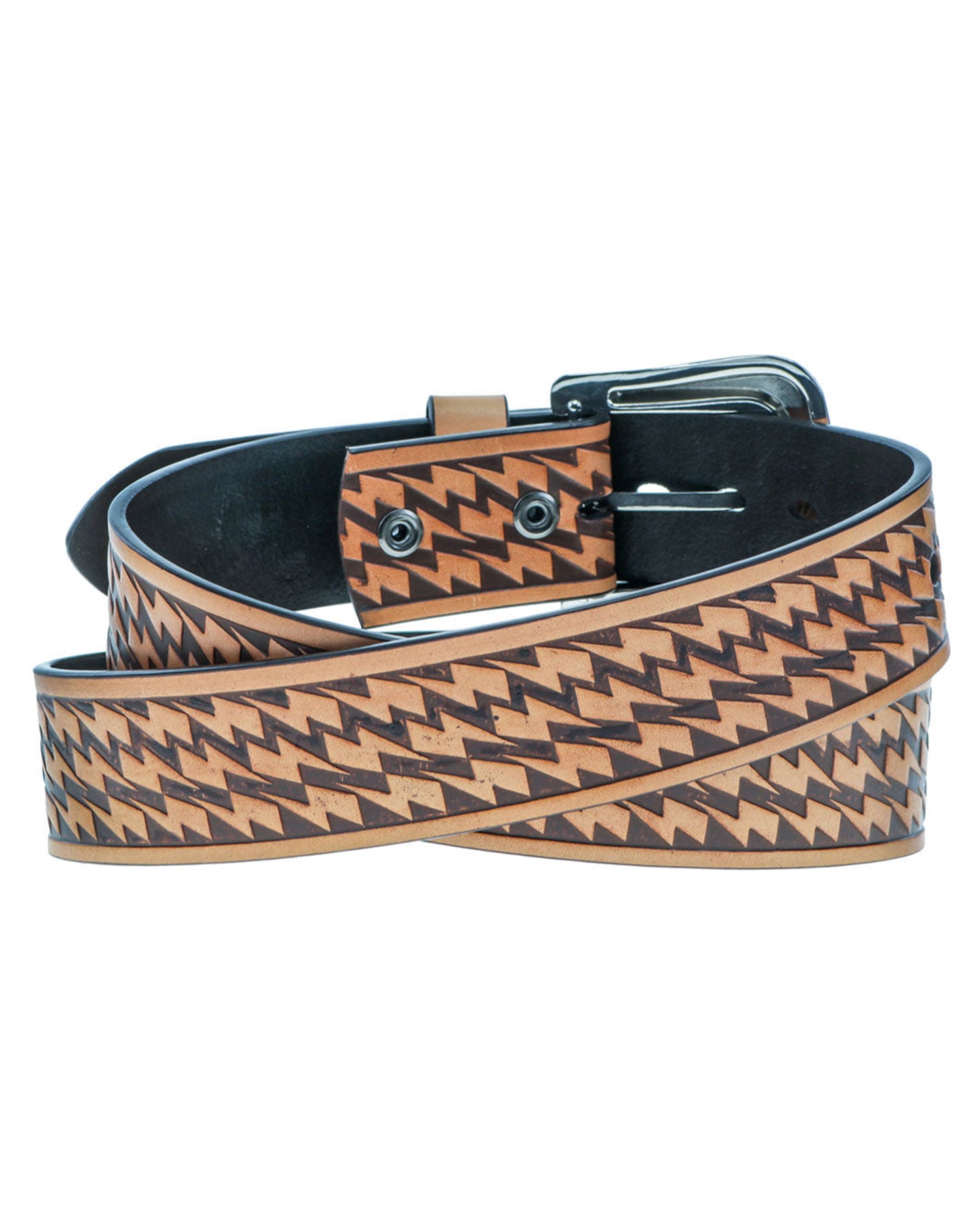 Zemi 1.75-1.5 Filigree Tan Leather Belt W/ Brown Hand-Painted Accents - Rmblt055