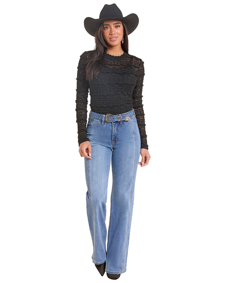 Women's Lace Knit Long Sleeve Top - Bw22T09956-01