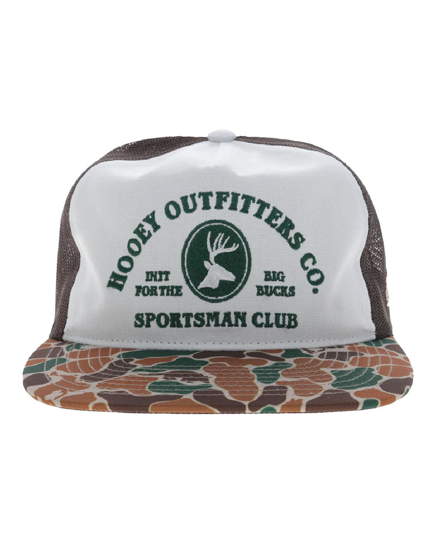Sportsman 5-Panel Hooey Outfitters Buck Embroidery And Camo Bill Trucker Hat - Osfa - 6040T-Whbr
