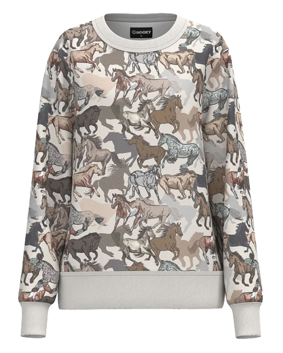 Girls' Stallion Crew Horse Print Long Sleeve Pullover - Hh2603Pr-Y