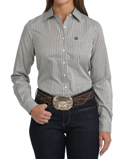Women's Long Sleeve Stripe Western Shirt - Msw9164282