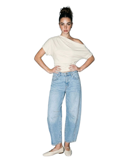 Women's Drape Off Shoulder Knit Blouse - 13696Srb-Ivory