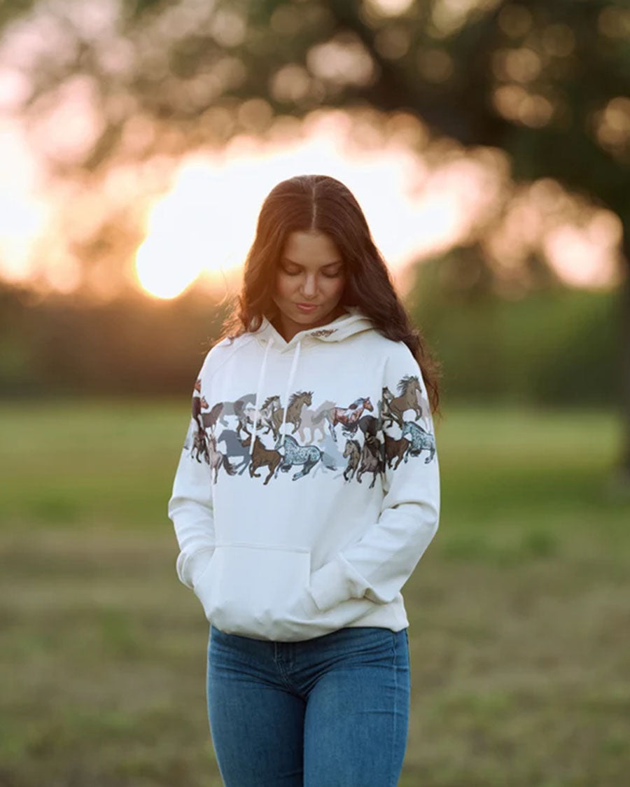 Women's Legendary Horse Print Long Sleeve Hoodie - Hh2606Crpr