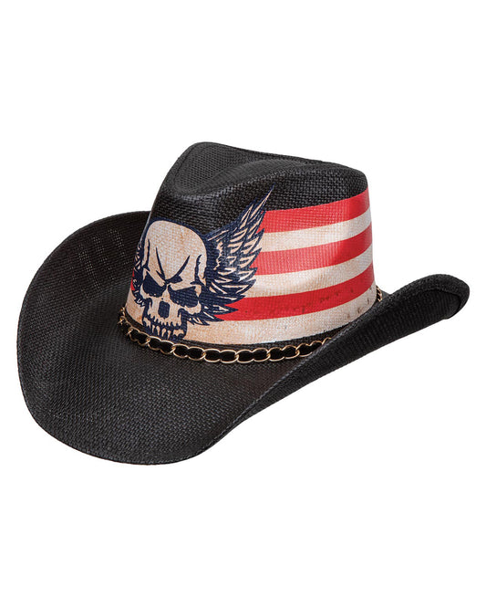 Skull and Stripes Western Hat by LTC Hats from Skip’s Western Outfitters | LTC-ST10-F-M-USA-SKULL