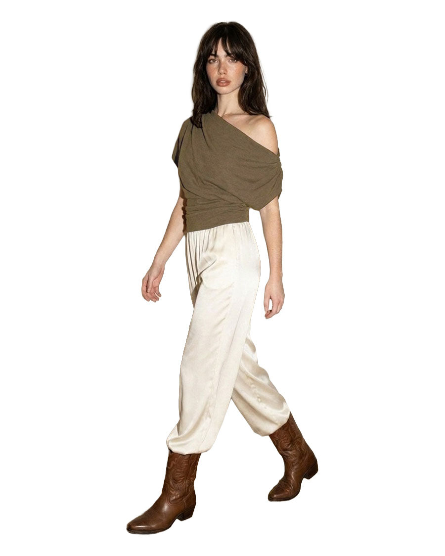 Women's The Drape-Neck Asymmetrical Knit - 13663Srb-Olive