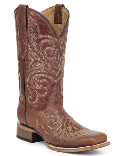 Circle G Women's Shedron Curved Embroidery Pattern Wide Square Toe Western Boots - L6464