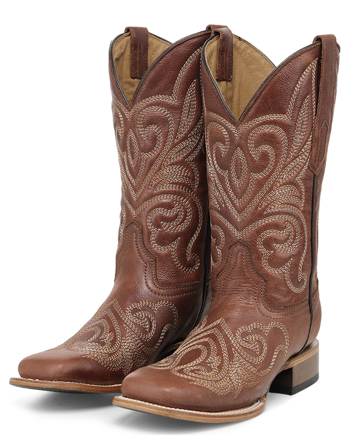 Circle G Women's Shedron Curved Embroidery Pattern Wide Square Toe Western Boots - L6464