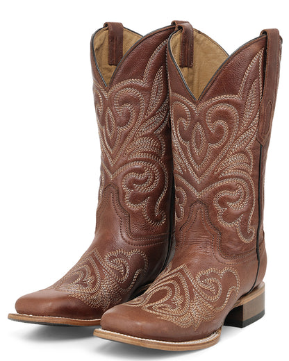 Circle G Women's Shedron Curved Embroidery Pattern Wide Square Toe Western Boots - L6464