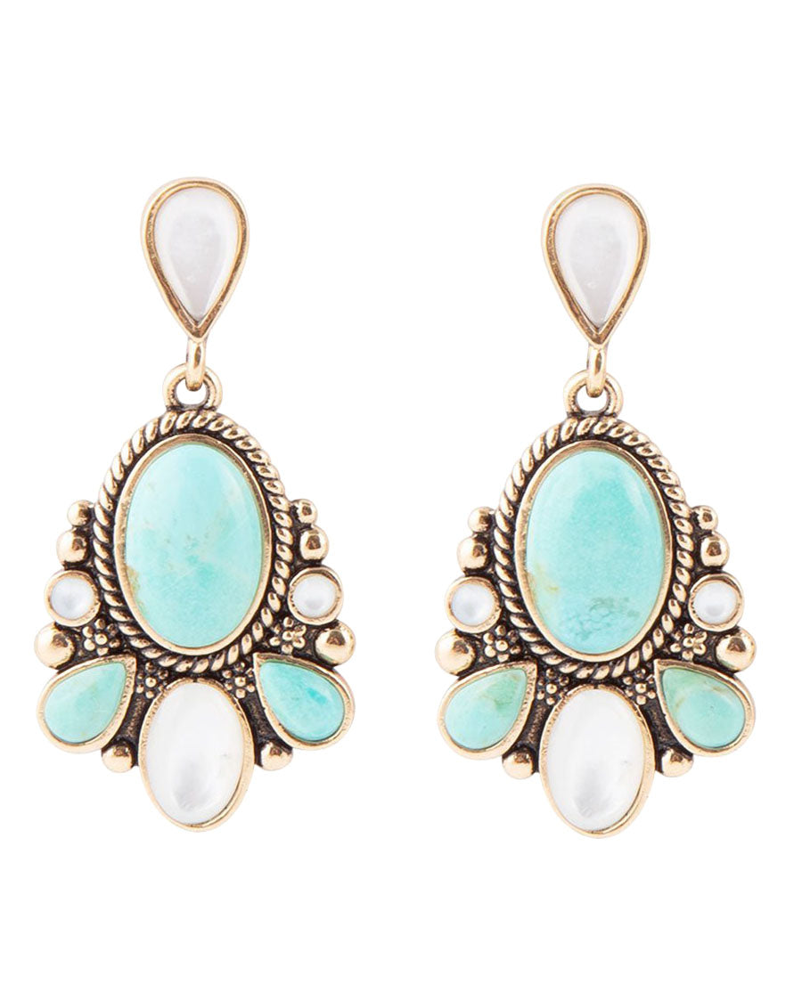 Women's Barcelona Turquoise And Mother Of Pearl Post Drop Earrings - Barce01Moptb