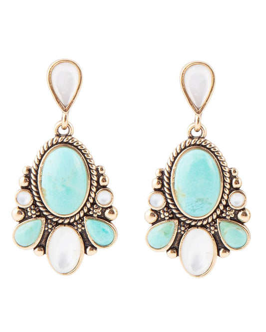 Women's Barcelona Turquoise And Mother Of Pearl Post Drop Earrings - Barce01Moptb