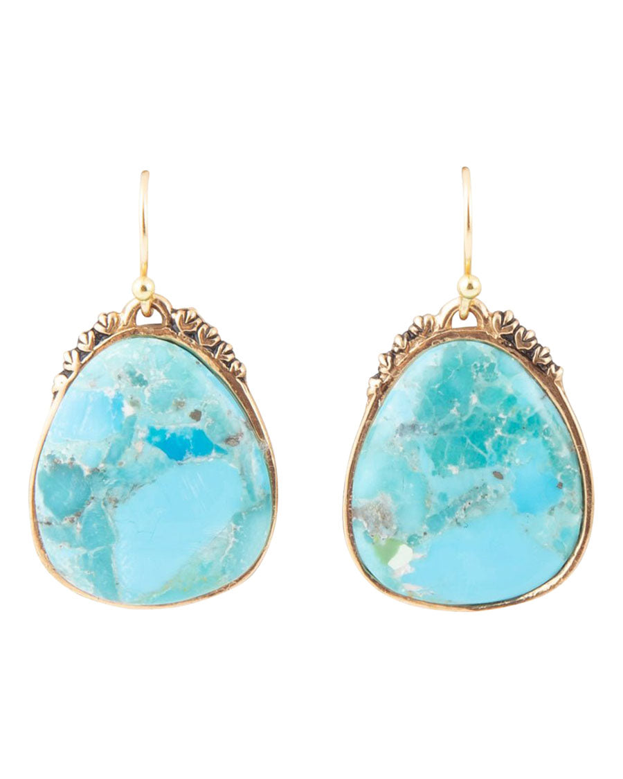 Women's Agave Genuine Blue Turquoise And Golden Drop Earrings - Agvee04T01B