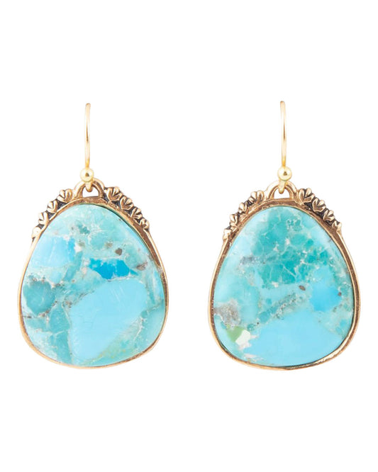 Women's Agave Genuine Blue Turquoise And Golden Drop Earrings - Agvee04T01B