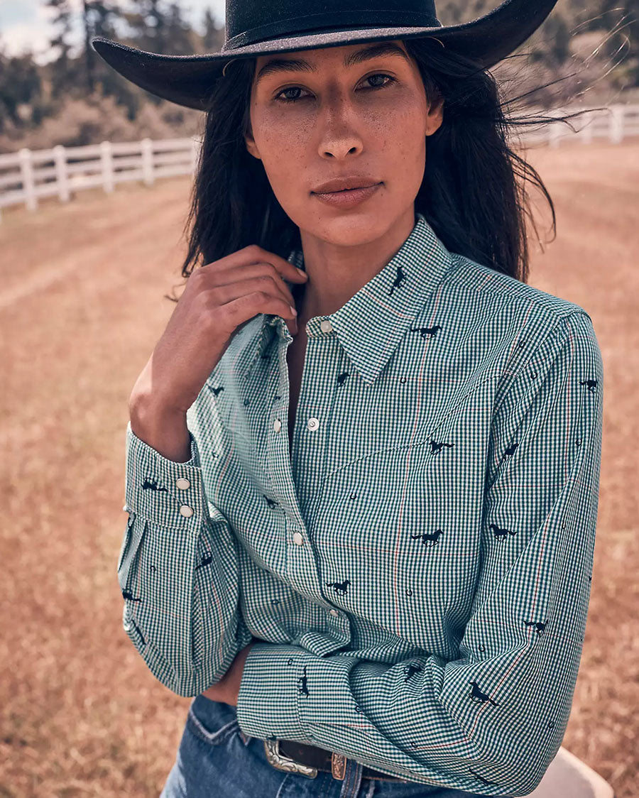 Women's Retro Vintage Western Snap Shirt - 112382671