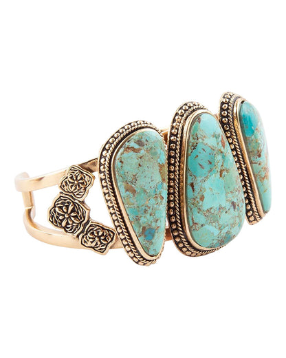 Women's Trio Blue Turquoise Golden Cuff Bracelet - Camib03T01B by Barse Jewelry from Skip’s Western Outfitters | BSJ-CAMIB03T01B-ONE-SIZE