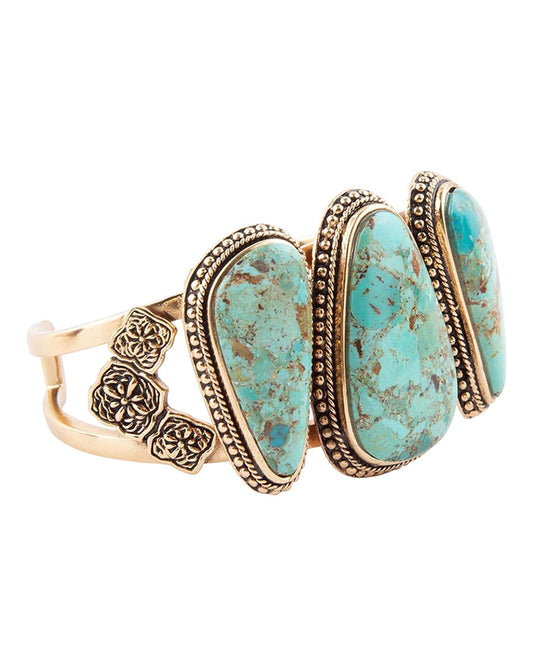 Women's Trio Blue Turquoise Golden Cuff Bracelet - Camib03T01B