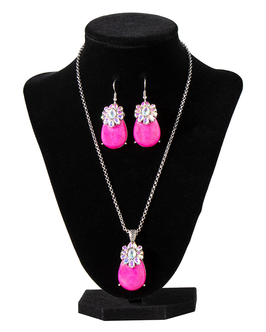 Crystal Flower Earring and Necklace Set - 3055229